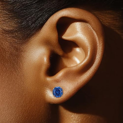 Zircon Flat Back Screw Hypoallergenic Surgical Steel Stud Earrings - color: Gem Blue, size: 2ct - 8mm