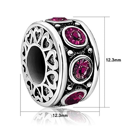 Birthstone Birthday Compatible With Pandora Charms Bracelet | Heart, Birthstone, Birthday Cake, Womens Bead Charms for Bracelets, Christmas Jewelry - style: February Birthstone