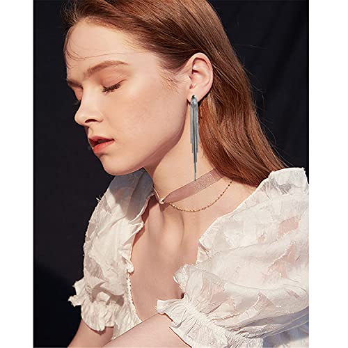 14k Gold Long Tassels Chain Dangle Drop Earrings for Women Black Silver Punk Sleek Metal Chain Earrings Wedding Bridesmaid Jewelry - color: Black