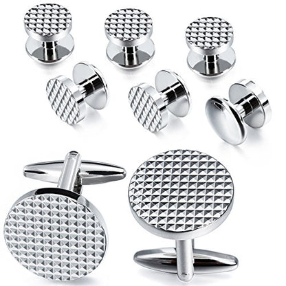 HAWSON Silver/Gold Cufflinks for Men with Tuxedo Shirt Studs,Men Accessories Jewelry with Gift Box,Gifts for Family,Best Friend on Wedding Business Birthday Anniversary - color: Silver ( Cufflinks with 6 pcs studs)