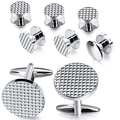 HAWSON Silver/Gold Cufflinks for Men with Tuxedo Shirt Studs,Men Accessories Jewelry with Gift Box,Gifts for Family,Best Friend on Wedding Business Birthday Anniversary - color: Silver ( Cufflinks with 6 pcs studs)