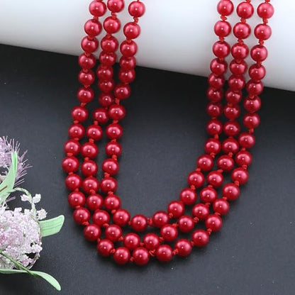 Pearl Necklaces for Women 60'' 70" Long Pearl Necklace 15.75'' Pearl Choker Necklace Chunky Bead Layered Faux Pearl Dangle Wedding Bridal 1920s Gatsby Christmas Costume Jewelry Gifts - color: Red-60''