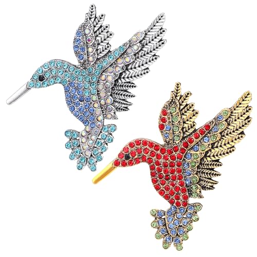 Hummingbird Brooch for Women, 2pcs Rhinestone Blue Red Bird Pins | Crystal Elegant Hummingbird Brooch Vintage Dainty Sparkly Colorful Bird Animal Pin Jewelry Birthday Christmas Accessories