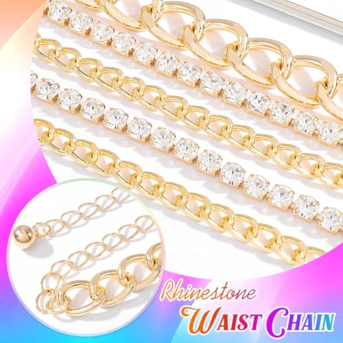 CLOACE Waist Chain Rhinestone Layered Belly Chain Fashion Rave Body Chain Jewelry for Women - color: Gold