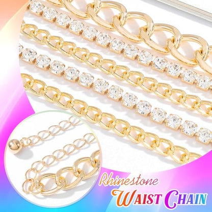 CLOACE Waist Chain Rhinestone Layered Belly Chain Fashion Rave Body Chain Jewelry for Women - color: Gold