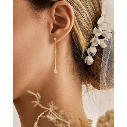 Dangle Earrings for Women Trendy, 14K Gold Plated CZ Huggie Drop Earrings, Dainty Long Chain Prom Wedding Jewelry Gift for Her - style: 1 Pave CZ