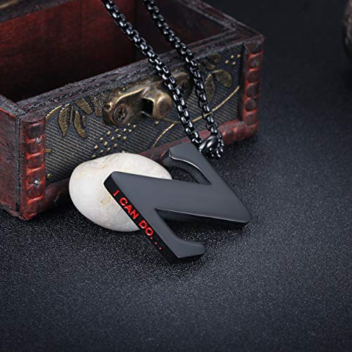 Initial 26 Letter A to Z Pendant Necklace for Teen Women Men 24" Chain | Large Alphabet Letter Personalized Charm Pendant,Engraving Red 'I CAN DO ...' on Back - style: Z