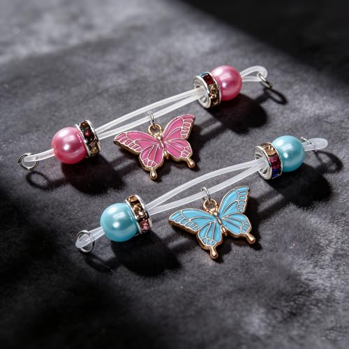 2 Pairs Fake Nipple Rings Nipple Jewelry Non Piercing Butterfly Dangle Nipple Barbells Adjustable Nooses Faux Nipple Piercing Body Jewelry for Men Women - style: Butterfly 2