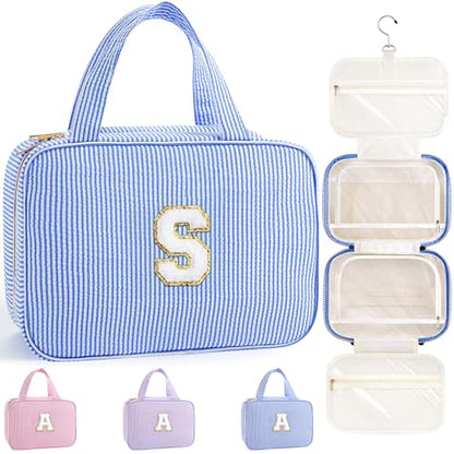TOPEAST Travel Toiletry Bag Makeup Bag - Hanging Toiletry Bag for Women, Portable Toiletries Travel Bag and Cosmetic Bag, Airplane Travel Essentials Travel Toiletry Bag - Letter S, Blue - color: Blue, style: S