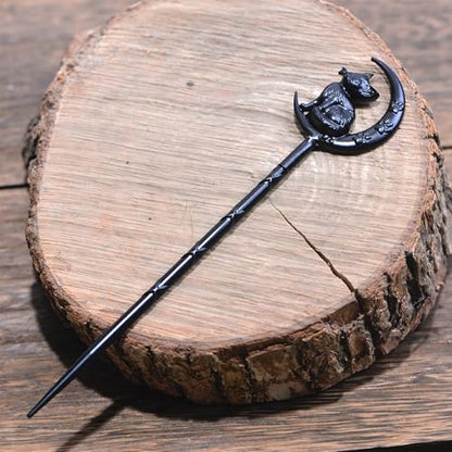 2PCS Retro Halloween Hair Sticks For Women Black Gothic Witch Moon Cat Hairpin Hair Styling Pins (CAL1) - color: CAL1
