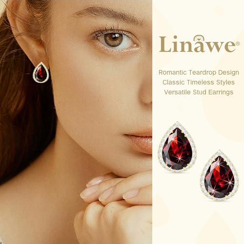 Linawe Women Stud Earrings, Teardrop Diamond Moissanite Cubic Zirconia Earrings Studs Rhinestone Jewelry Gold/Silver/Rose Gold - color: Gold,Jan