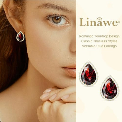 Linawe Women Stud Earrings, Teardrop Diamond Moissanite Cubic Zirconia Earrings Studs Rhinestone Jewelry Gold/Silver/Rose Gold - color: Gold,Jan