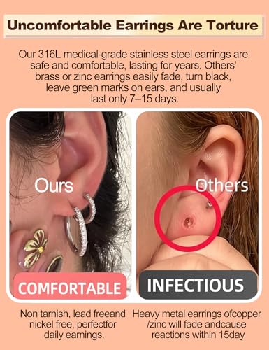 5 Pairs Huggie Hoop Earrings, Cubic Zirconia 14K Gold-Plated 316L Surgical Steel, Hypoallergenic Lightweight Design for Women & Men Cartilage & Multi-Piercing Stacking(13-21mm) - color: A+silvery+White