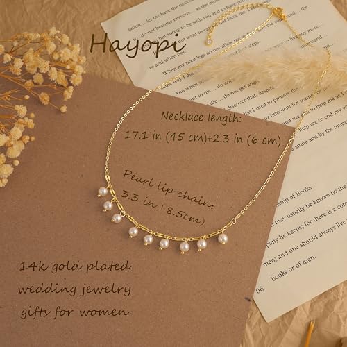 Pearl Necklaces for Women,Dainty Gold Pendant Necklaces Waterproof Jewelry | 14K Gold Plated Pearl Necklaces,Dainty Elegant Wedding Necklace,Small Cute Adjustable Minimalist Necklace,Non Tarnish Jewelry - color: GOLD-10