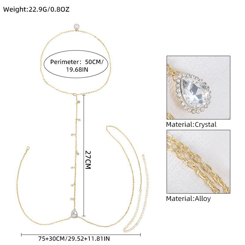 Multi-Layer Rhinestone Body Chain for Women Gold/Silver Tone Chest & Back Chain Beach Party Nightclub Jewelry - color: Back chain