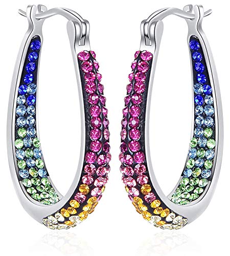 Savlano 14K White Gold Plated Inside Out Crystal Hoop Earrings For Women Comes With Savlano Gift Box - color: Rainbow