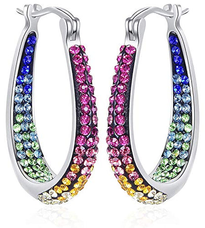 Savlano 14K White Gold Plated Inside Out Crystal Hoop Earrings For Women Comes With Savlano Gift Box - color: Rainbow
