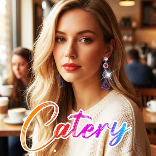 Catery Long Rhinestone Earrings Silver Pageant Earrings Dangling for Women Wedding - color: Purple Blue