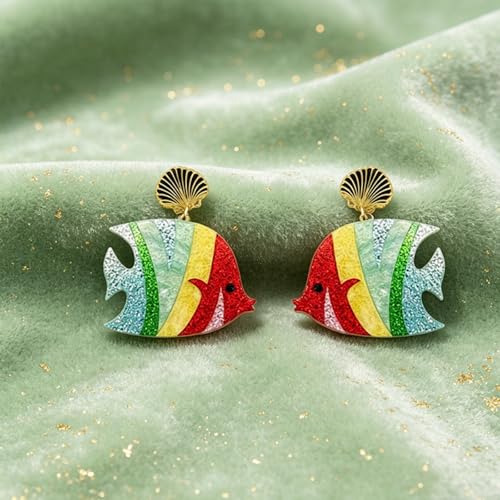 Cute Acrylic Tropical Fish Earrings Creative Parrot Hornbill Drop Dangle Earrings Stylish Animal Statement Earrings Daily Wear Jewelry for Women - color: Colorful Fish