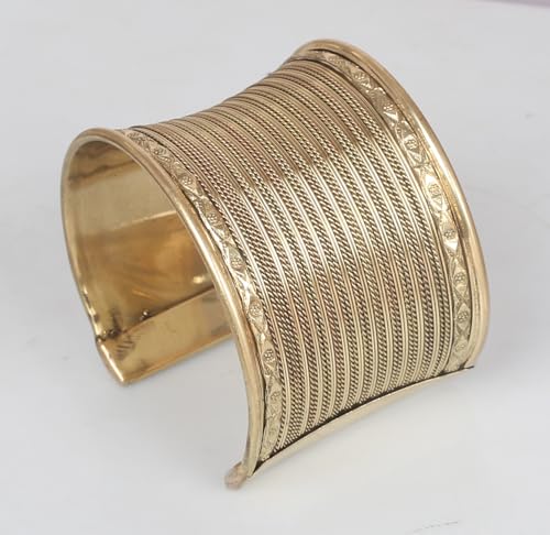 Touchstone Indian Bollywood Desire Brass Base Exotic Workmanship Free Size Cuff Bracelet in Antique Gold Or White Or Copper Tone for Women. - style: 1 D063 Antique Gold 7