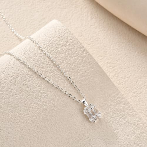 Gold Silver Necklace for Women, Dainty Cubic Zirconia Pendant | Teardrop CZ Charm, 14K Gold/Sterling Silver Plated, Adjustable Chain, Hypoallergenic & Waterproof Jewelry, Cute Trendy Gift - color: Silver-Baguette cut cz