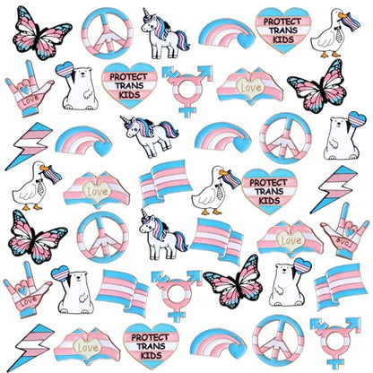 Landical 60 Pcs Transgender Pride Pins Bulk LGBTQ Trans Flag Enamel Lapel Pins for Clothes Ties Bags Hats Accessories Stuff