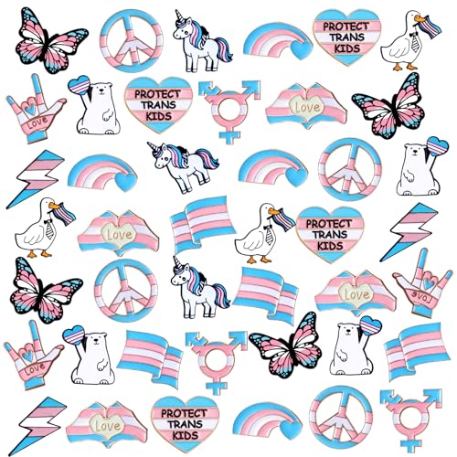 Landical 60 Pcs Transgender Pride Pins Bulk LGBTQ Trans Flag Enamel Lapel Pins for Clothes Ties Bags Hats Accessories Stuff