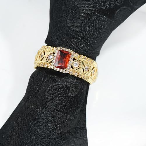 Sparkling Crystal Men's Neck Tie Ring Tie Clasp Necktie Clips Holder Tie Accessories with Box for Wedding Jewelry Gift - style: Gold Clips with OrangeRed Square CZ