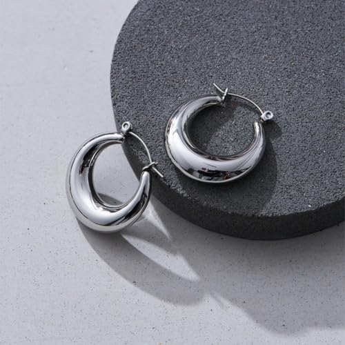 3 Circles Silver Hoop Earrings Necklace Set for Women Geometric Jewelry Set | 925 Silver Hypoallergenic Small Hoop Circle Geometry Textured Finish Minimalist Style Comfortable Wear - style: Crescent Moon Set