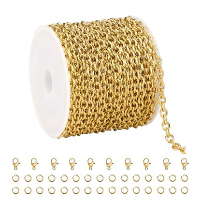 UMAOKANG 16.4 Feet Gold Plated Stainless Steel Chains for Jewelry Making | PVD Gold Plating Cable Jewelry Chain Roll with Jewelry Findings for Necklace Bracelet DIY - color: 1.0 Gold Cable