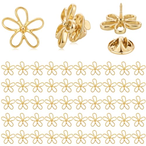Liliaafar 50 Pcs Daisy Flower Shaped Pins for Mom Women Gifts Metal Hollow Brooches Small Dainty Lapel Pins DIY Accessories for Clothes Dress Hat Scarf Bag Pocket Cardigan Hijab Decor - color: Gold