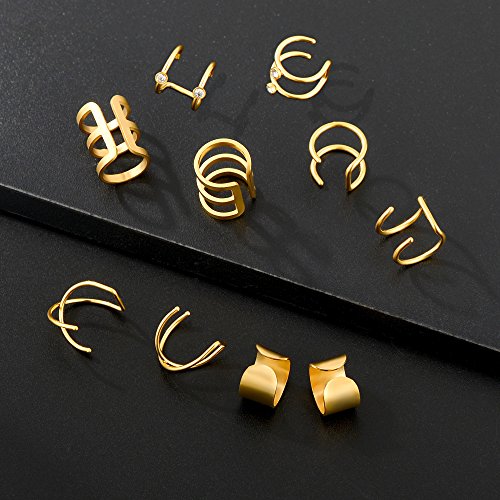 4-10 Pairs Stainless Steel Ear Cuff Helix Cartilage Clip On Wrap Earrings Fake Nose Ring Non-Piercing Adjustable - color: A3: 10 Pairs