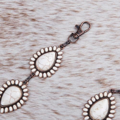 Montana West Rustic Couture's Turquoise Western Concho Chain Belt for Women | Large Western Cowgirl Metal Adjustable Boho Body Chain Belt for Dresses Jeans Country Concert - color: Buttery White