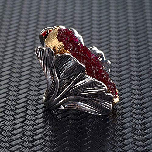 Retro Cocktail Statement Ring Antique Gold and Silver Tone Resin Stone Crystal Stacking Rings Cluster Statement Ring for Men Women - color: Red crystal ring, size: 7