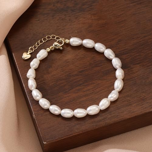 GINAZL Natural Freshwater Pearl Bracelets for Women 6-7MM Rice-Shaped Pearl 23CM End-to-End Length - color: A