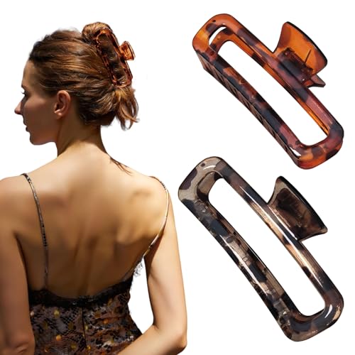Hair Claw Clips 5 Inch XL Unbreakable Glossy Rectangle Square Extra Large Tight Strong Clip Neutral Colors for Thick Curly Long Hair Women - 2 Pack - color: A2 5 inch