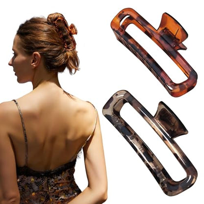 Hair Claw Clips 5 Inch XL Unbreakable Glossy Rectangle Square Extra Large Tight Strong Clip Neutral Colors for Thick Curly Long Hair Women - 2 Pack - color: A2 5 inch