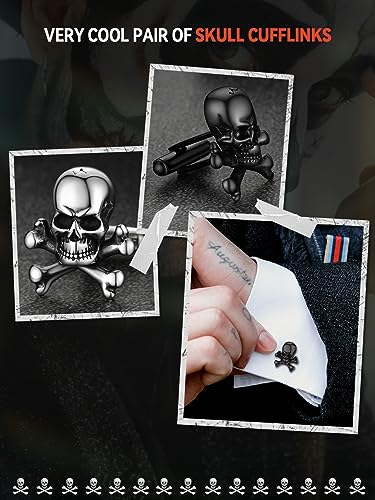 FaithHeart Mens Cufflinks, Norse Viking Tuxedo Shirt Cuff Links, Stainless Steel Cuff Links and Shirt Studs, Gift Box - style: 05. Skull Bones-Black