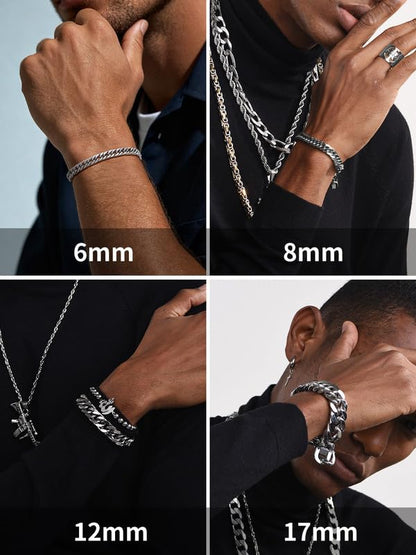 ChainsHouse Stainless Steel Cuban Link Bracelet, 6mm/8mm/12mm/17mm Width, 7.5"/8.3"/9", Black/ 18K Gold Plated Chain Wrist Bracelets for Men Women, Send Gift Box - color: D: Steel-12mm width