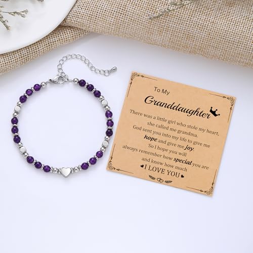 Best Friend Bracelet Gifts for Women Sister Bestie, Christmas Gift for Teens Mom Daughter Granddaughter Birthday Gift for Her Stocking Stuffers - color: Amethyst-Granddaughter