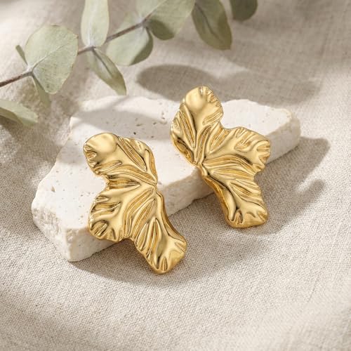 Jean Beau Chunky Gold Stud Earrings for Women Trendy Gold Plated Dangle Drop Prom Birthday Fashion Office Jewelry Gift - color: Gold Flower