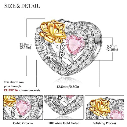 Birth Flower Birthstone Charm for Pandora Charms Bracelets Necklace 925 Sterling Silver Heart Love Charm Birthday Mother's Day Christmas Jewelry Gifts - color: 10-October