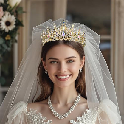 Tiaras and Crowns for Women Crystal Princess Tiaras Rhinestone Queen Crowns For Wedding Bridal Birthday Prom Pageant Party (Tiara 100) - color: Gold AB