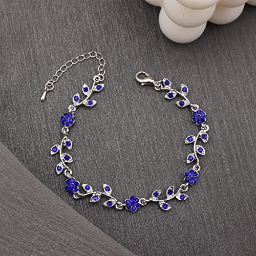 Austrian Crystal Rhinestone Choker Necklace Dangle Earring Link Bracelet Jewelry Set for Brides Bridesmaid Prom Costume Accessories for Women - color: En001-Deep Blue-Platinum Plated