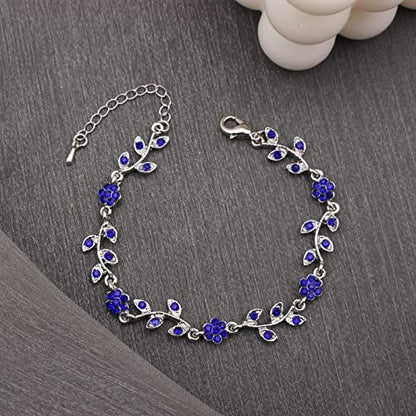Austrian Crystal Rhinestone Choker Necklace Dangle Earring Link Bracelet Jewelry Set for Brides Bridesmaid Prom Costume Accessories for Women - color: En001-Deep Blue-Platinum Plated