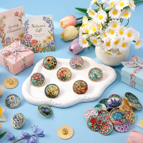 30/60 Pcs Cute Enamel Pins Bulk Plant Flower Animal Halloween Gothic Fall Pumpkin Cartoon Lapel Pin Brooches Jewelry Gift for Backpack Clothes Hats Accessories - style: Flower