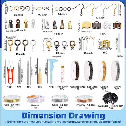 Glarks 1589Pcs Jewelry Making Kit, Jewelry Making Supplies Kit with Jewelry Making Tools, Jewelry Wires, Charms, Jewelry Findings for Jewelry Making, Repair and Beading - size: 1488pcs