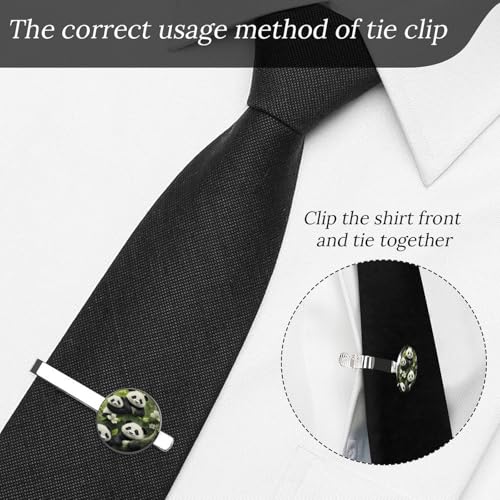 Tie Clip for Men, Tie Bar Cufflinks Set, Copper Necktie Clip And Shirt Cuff Links for Business Wedding Gift - color: Panda Family Tree