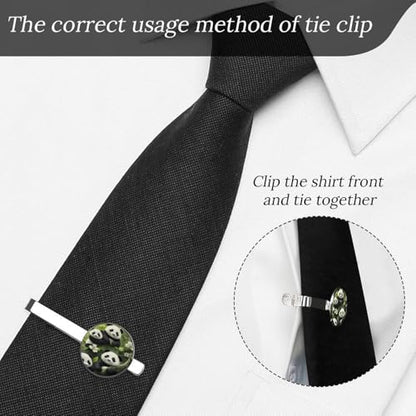 Tie Clip for Men, Tie Bar Cufflinks Set, Copper Necktie Clip And Shirt Cuff Links for Business Wedding Gift - color: Panda Family Tree