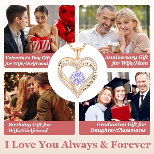 CDE Engraved Forever Love Heart Birthstone Necklace Jewelry Gifts for Women | Hypoallergenic,Nickel-Free & Lead-Free,3 x 3 mm 5A CZ Heart Pendant,Anniversary Christmas Birthday Gift for Girlfriend Wife - color: 06-June, style: Rose Gold Plated